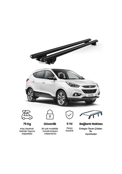 Kanca Hyundai İx35 2010-2015 Uyumlu Siyah Kilitli Ara Atkı 120cm Port Bagaj Tavan Barı