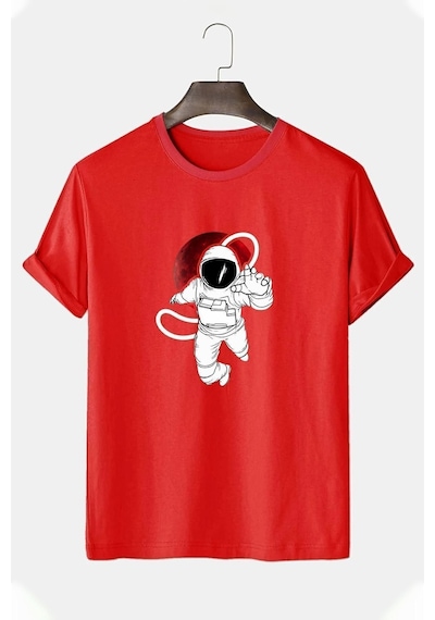 Uyguntarz Unisex Astronot Tasarım Tshirt Kırmızı