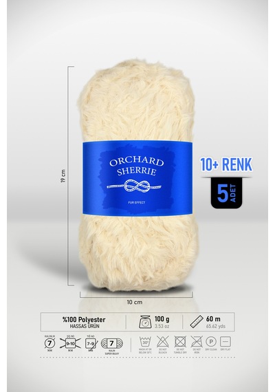 Krem 5'li Paket 100 Gr / 60 M Tavşan Tüyü Dokulu Kalın Kürk Peluş Örgü İpi