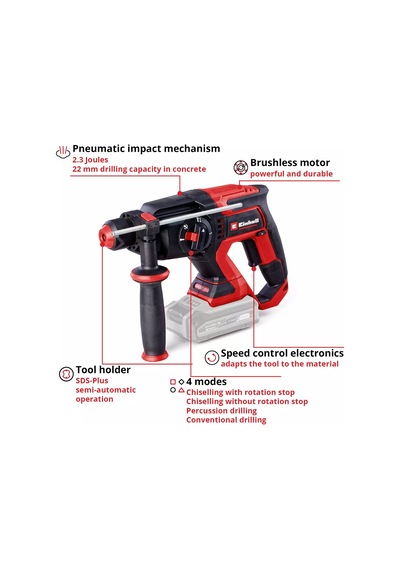 Einhell Professional Akülü Kırıcı Delici TP-HD 18/22 D Li BL-Solo 4514277, Kömürsüz, 2,3 J, SDS-plus, çanta, akü hariç