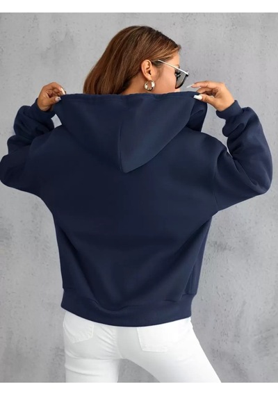 Uyguntarz Unisex Lacivert Fermuarlı Kapüşonlu Sweatshirt