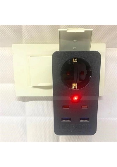 Isıya Dayanıklı Termal Akım Korumalı 1 Priz Girişli 2 Usb Girişli 2 Type-c Girişli Pirz 1033 M