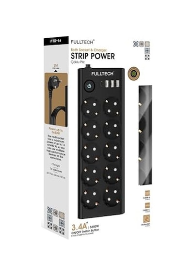 Çoklu Priz 10 Lu Grup Priz Usb Li 3x Usb-a, 1x Usb-c , 3680w 16a, 2 Metre Kablo, Topraklı Uzatma Kablosu, Ev Ofis Gaming