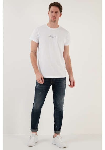 Buratti Pamuklu Slim Fit Bisiklet Yaka Erkek T Shirt 541Ifit Beyaz