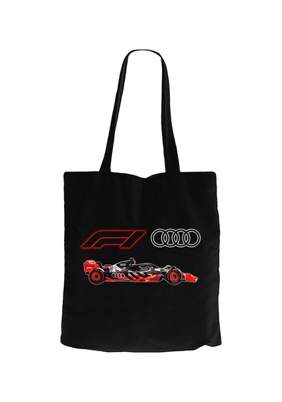 F1 Audi Logo Car Siyah Kanvas Bez Çanta Siyah