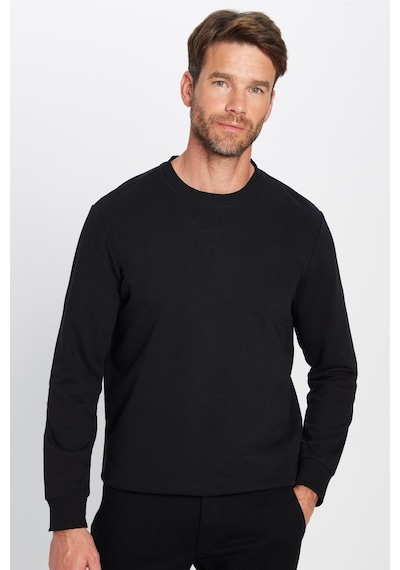 Tudors Unisex Oversize Geniş Kesim Pamuklu Yumuşak Dokulu İçi Polarlı Basic Siyah Bisiklet Yaka Sweatshirt-23342 Siyah
