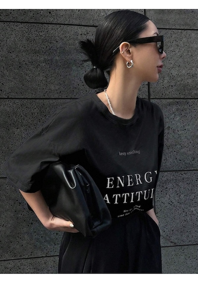 Flood Of Style Kadın Siyah Energy Baskılı Oversize