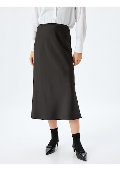 Koton Standart Bel Slim Fit A Kesim Midi Boy Saten Etek Siyah 5wak70102pw Siyah