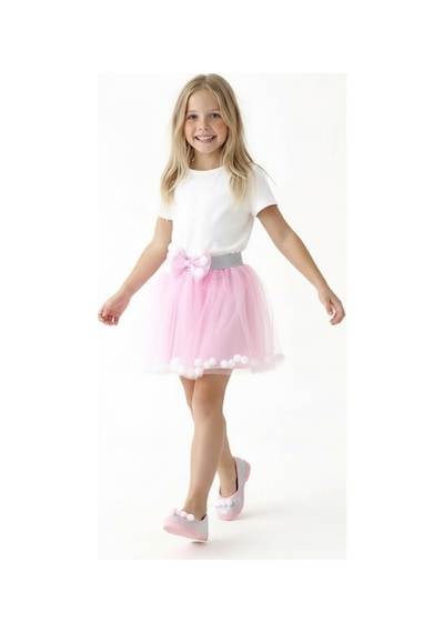 Esila Kids Kız Çocuk Etek Ponponlu Şık Etek Pembe
