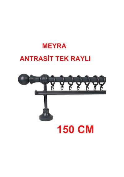 Meyra Demonte Başlıklı Ahşap Rustik Perde Askısı - Tek Raylı -antrasit 150 Cm Antrasit