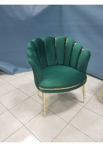 Papatya Model Krem Yeşil Baby Face Kumaş Gold Metal Ayaklı Çay Seti Koltuk Takımı Berjer Yeşil