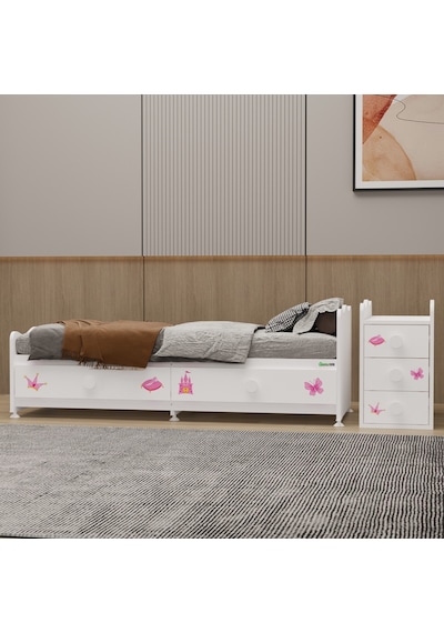 Garaj Home Melina Mdf Çıtalı Beşik + Yatak - Prenses Beyaz