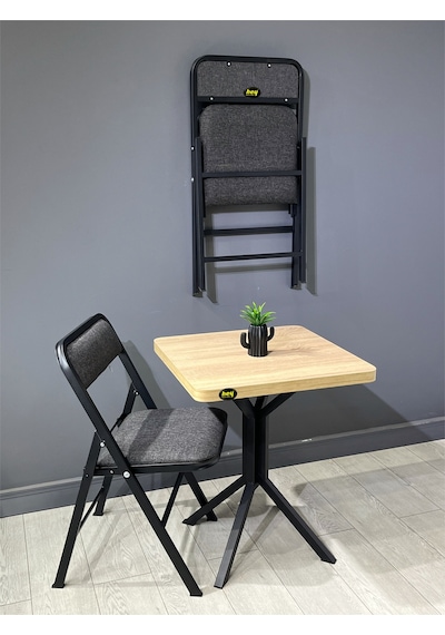 Mercan Sonoma 2 Kişilik Kare Mutfak Yemek Masası Takımı 2+1 Keten Gri 60 Cm Sonoma Gri 2'li