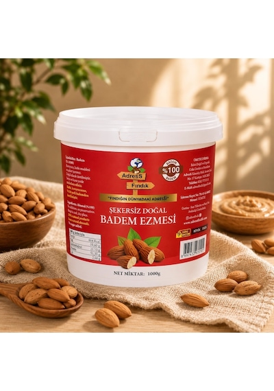 Adress Fındık Şekersiz Doğal Badem Ezmesi 1 KG