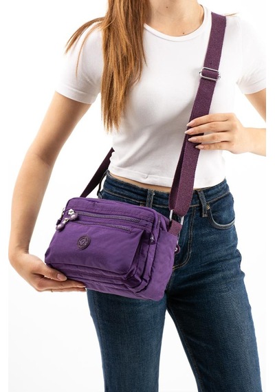 Baginn Kadın Postacı Çanta Hafif Klinkır Kumaş Çok Cepli Çapraz Askılı Omuz Çantası 24 16 Cm Günlük Çanta Mor