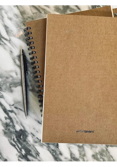 Spiralli Notebook, Kraft Kapaklı, A5 Boyut 15x21 Cm , 100 Yaprak Kareli