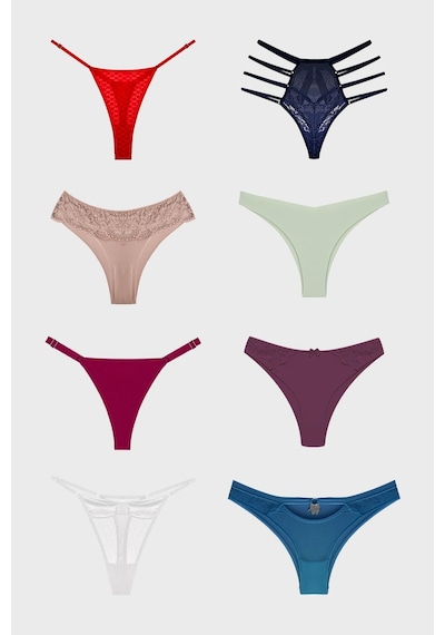 Cottonill Kadın Bikini Külot Brezilya Külot Tanga Külot Karma Paket 5'li Çok Renkli
