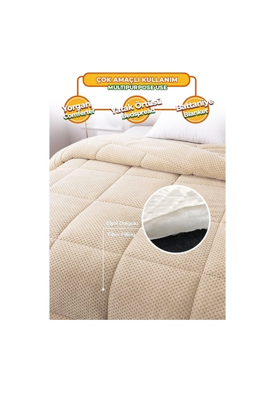 Ultra Yumuşak Çift Taraflı Wellsoft Peluş Yorgan Çift Kişilik Yıkanabilir 200x220 Cm Capp Cappuccino