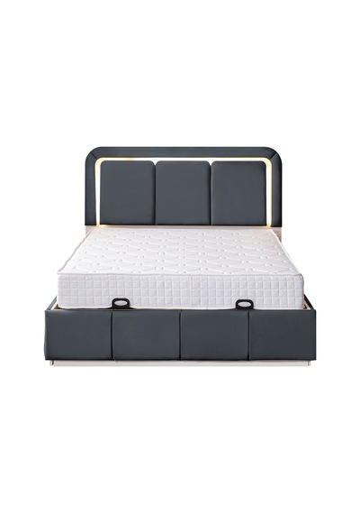 Demonte Baza Seti, Nox Ledli Çift Kişilik Baza Başlık Maxi Yatak Seti, Antrasit - 160x200 Cm 160 x 200
