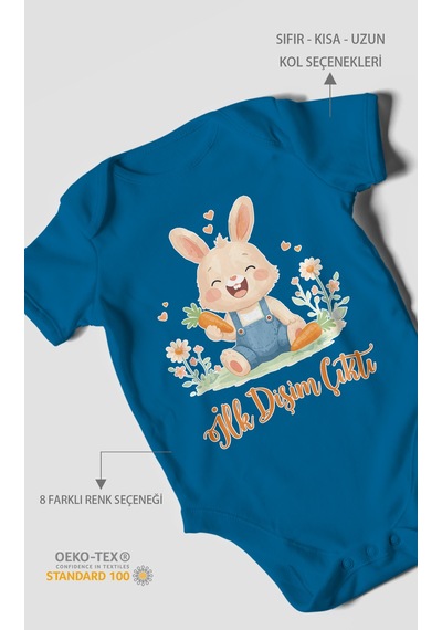 Morivokids İlk Dişim Çıktı Kısa Kollu Bebek Body %100 Pamuk Zbn119-kk Koyu Mavi
