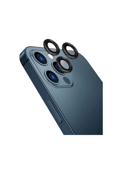 Apple Uyumlu   iPhone 14 Pro Max Kamera Koruyucu Lens Mercek Metal Çerçeveli 3lü Set Siyah Black