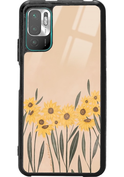 Xiaomi Redmi Note 10 5g Watercolor Sunflower Tasarımlı Glossy Telefon Kılıfı Siyah