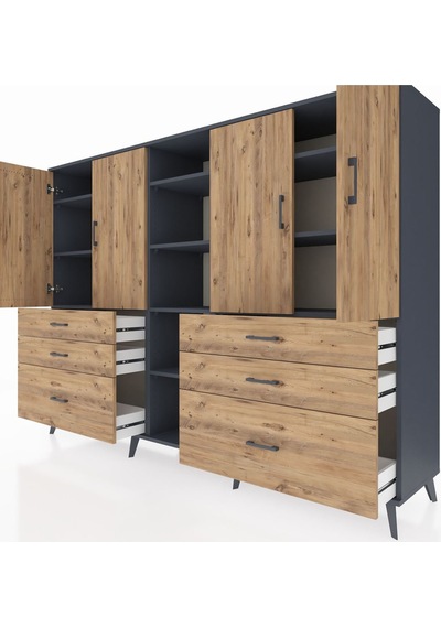 Hyperion Dolap 10 Raflı 6 Çekmeceli 4 Kapaklı 220x44x163 Antrasit-çam Atlas Çam - Antrasit Hyperion Dolap 10 Raflı 6 Çekmeceli 4 Kapaklı 220x44x163 Antrasit-çam Atlas Çam - Antrasit