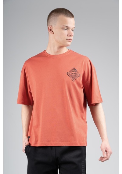 Maraton Sportswear Oversize Erkek Bisiklet Yaka Kısa Kol Basic Kiremit T-shirt 22694-kiremit Kiremit
