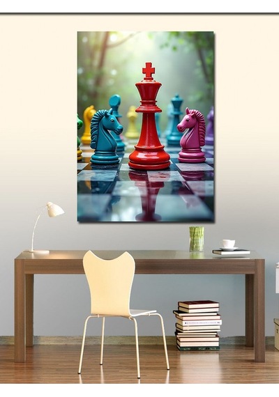 Kanvas Tablo Satranç Tahtası At Ve Şah 100cmx140cm