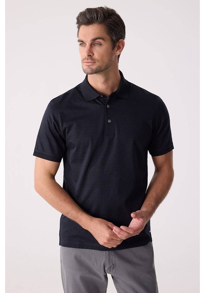 Erkek Füme Regular Fit Merserize Desenli Polo Yaka Tişört