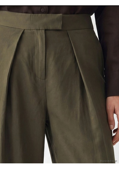 Lcw Modest Haki Geniş Paça Pileli Kadın Kumaş Pantolon