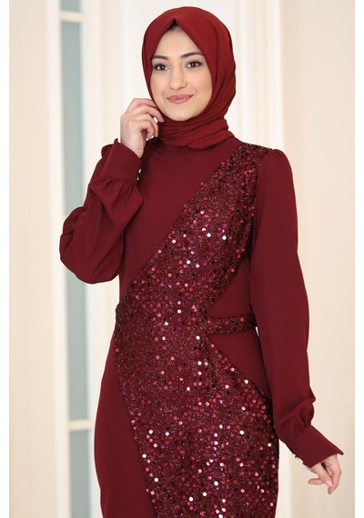 Esilanur Hürrem Tesettür Abiye Bordo Bordo