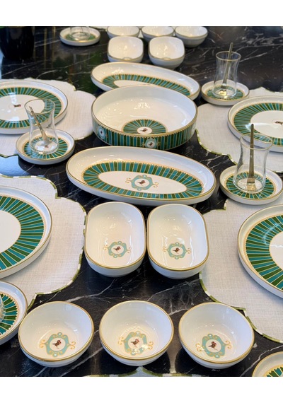 37 Parça İstanbul Green Bird Kahvaltı Takımı-5286 Çok Renkli