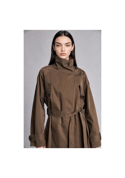 Defacto Regular Fit Dik Yaka Kuşaklı Düğmeli Trençkot H3949ax26wnkh402 Haki-kh402