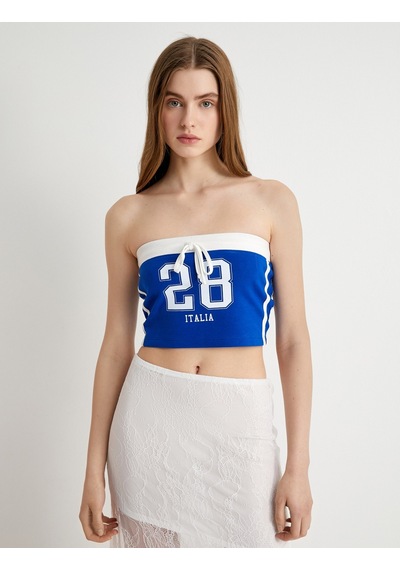 Koton Straplez Crop Top Baskılı Fiyonk Detaylı Mavi 4sal30329ık