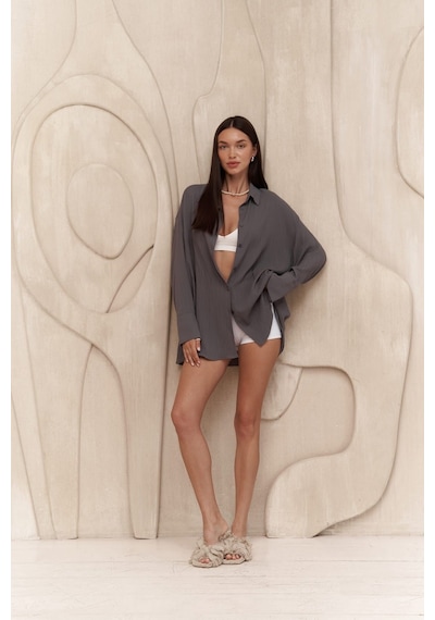 Mai Collection Mai Studios Co. Durres Füme Oversize Gömlek Füme