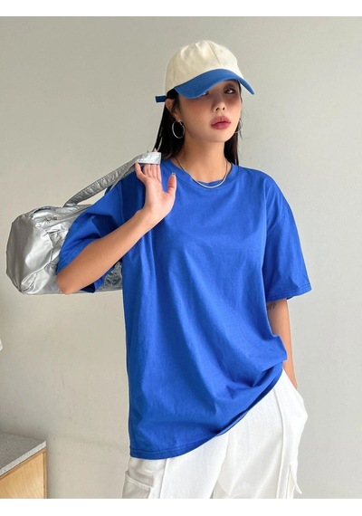 Flood Of Style Kadın Mavi Oversize Bisiklet Yaka Tshirt