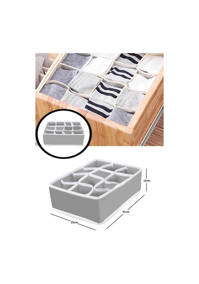 12 Bölmeli Antrasit Çekmece İçi Düzenleyici Kumaş 34 X 25 Gri Diğer