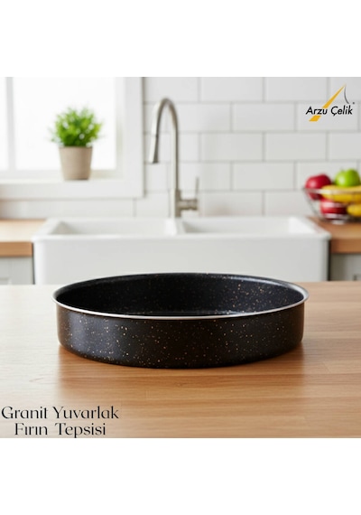 32 Cm Granit Yuvarlak Fırın Tepsisi - Siyah Siyah