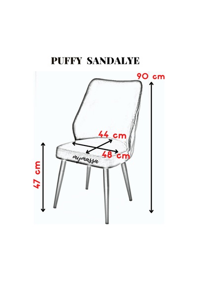 Puffy Sandalye - Babyface Gri - Metal Siyah Ayak 2 Adet - Salon Sandalyesi / Mutfak Sandalyesi Gri
