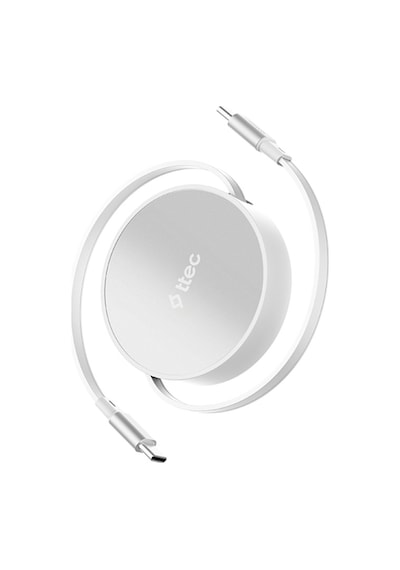 Ttec USB-C - USB-C Mini Makaralı 100W PD/QC 120 CM Hızlı Şarj Kablosu Beyaz