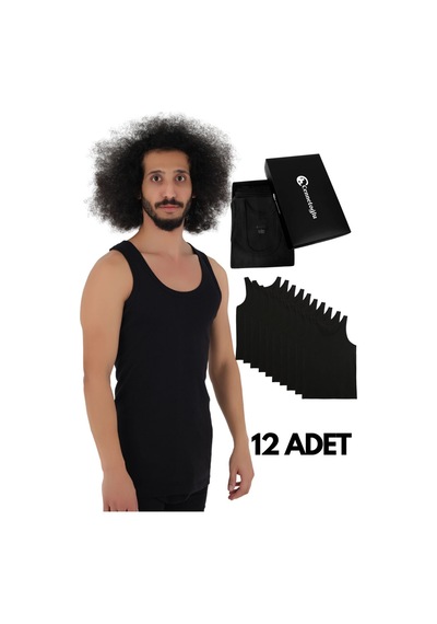 Cennetoğlu 12 Adet Erkek Penye Atlet Ekonomik Paket Siyah Siyah
