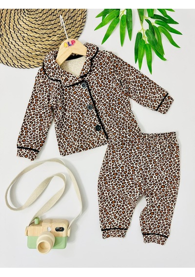 Alpbebe Leopar Önden Düğmeli Mevsimlik 2 Parça Pijama Takımı-kahve Kahverengi