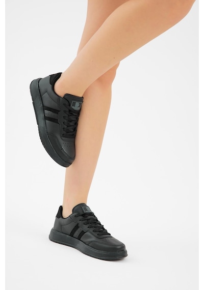 Tonny Black Kalın Faylon Hafif Taban Şeritli Bağcıklı Unisex Siyah Spor Ayakkabı Tbprf020 Siyah
