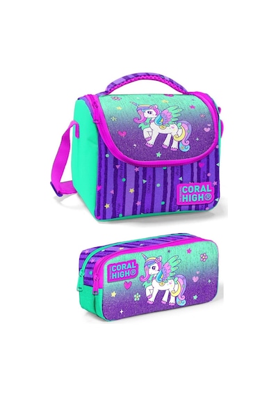 Coral High Yeşil Mor Unicorn Kız Çocuk Beslenme Çantası Seti