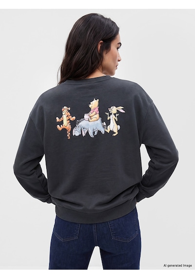 LC Waikiki Lc Waıkıkı Antrasit Winnie The Pooh Baskılı Oversize Kadın Sweatshirt