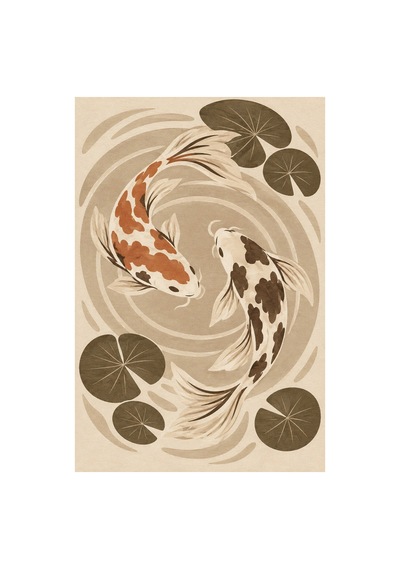Kartela Halı Koi Balığı Desenli Halı Bej Kaymaz Taban Makinede Yıkanabilir Salon Halısı 120x180 Cm
