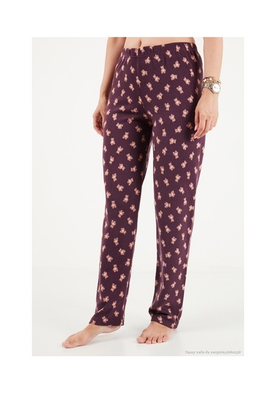Lela Yumuşak Dokulu Desenli Uzun Kollu Pijama Takımı Kadın Pijama Takımı 6575018 Kahve
