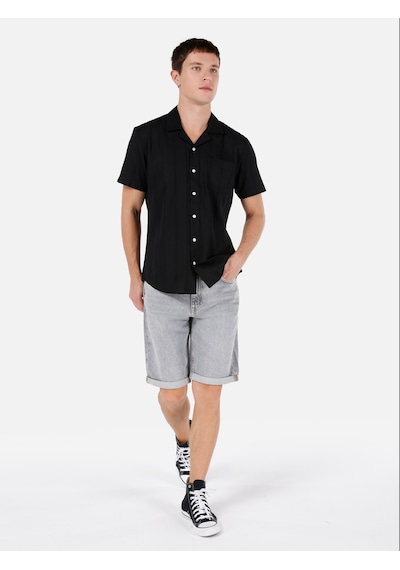 Colin's Colins Regular Fit Shirt Yaka Çizgi Çizgili Siyah Erkek Kısa Kol Gömlek Cl1067069 Q1.v1 Blk Siyah