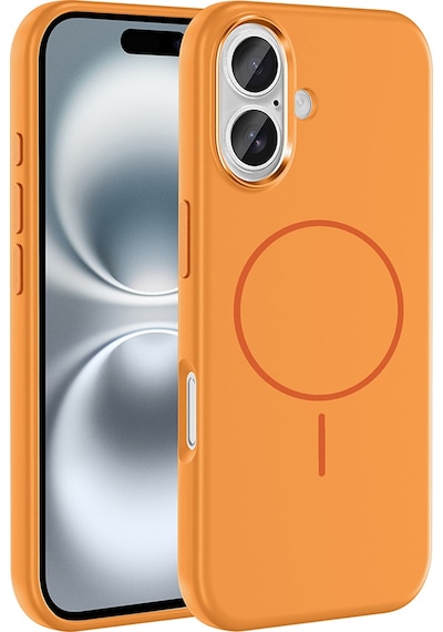Apple Uyumlu iPhone 16 Kılıf M-safe Şarj Özellikli Metal Kamera Çerçeveli Mbfx Edi Silikon Kapak - Turuncu Turuncu